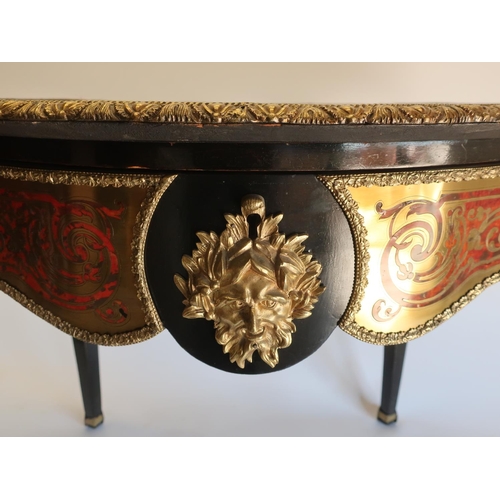 1296 - French red tortoiseshell and buhl gilt metal mounted centre table, serpentine oval top with frieze d... 