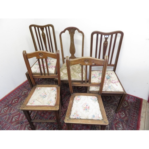 522 - Pair of Edwardian inlaid mahogany bedroom chair with drop in seats, pair of similar walnut bedroom c... 