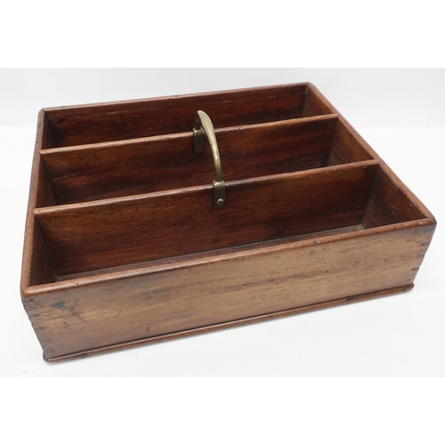 1304 - 19th century mahogany three division rectangular cutlery tray with central brass handle, L36cm D30cm
