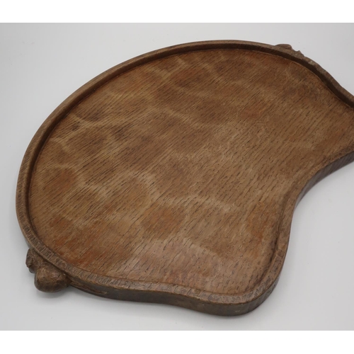 1024 - Robert Mouseman Thompson - kidney shaped adzed oak tea tray with raised border, carved with two sign... 