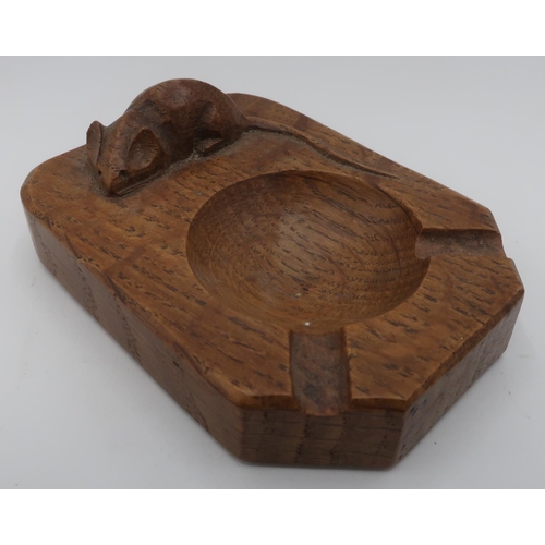 1027 - Robert Mouseman Thompson - adzed oak ashtray, carved with signature mouse D10cm
