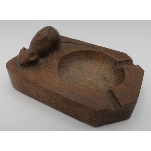 1030 - Robert Mouseman Thompson - adzed oak ashtray carved with signature mouse D10cm