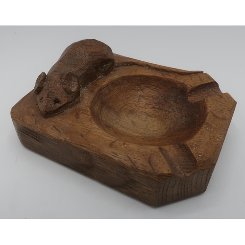 1034 - Robert Mouseman Thompson - adzed oak ashtray carved with signature mouse D10cm