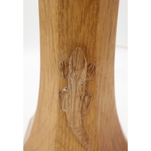 1048 - Derek Lizardman Slater - an oak octagonal table lamp with pineapple leaf carved cresting, carved liz... 