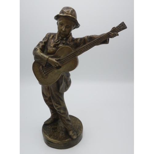 1249 - After L.Lensa, (20th Century): 'Serenade', a young boy with guitar, patinated bronze, signed and tit... 