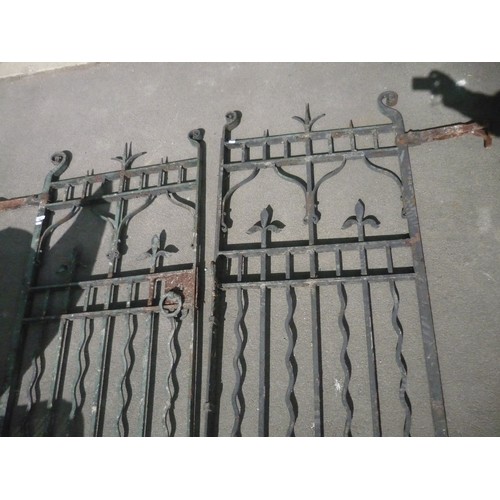 1359 - Pair of ornate cast iron Church gates with twist, fleur de lys and scroll decoration W70cm H150cm