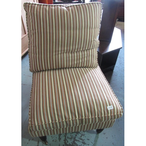 518a - Victorian style nursing chair, back and seat cushion upholstered in contemporary stripe, on turned s... 