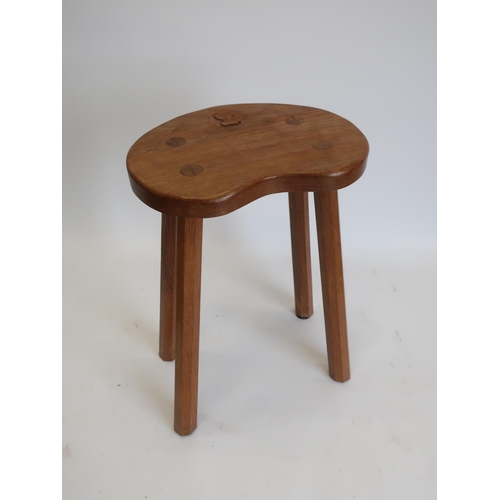1067 - Andrew Conning Butterfly Furniture - oak stool, adzed kidney shaped top on four octagonal outsplayed... 