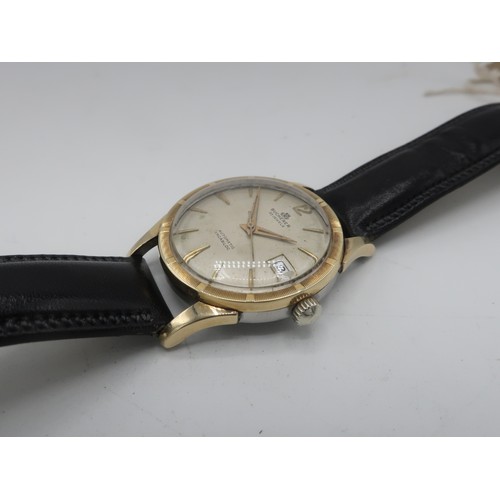 1120 - Bucherer automatic wristwatch with date, gold plated and stainless steel case on leather strap, scre... 