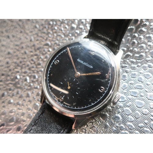 1118 - Jaeger Lecoultre mechanical wristwatch, chromium plated case on leather strap, snap on stainless ste... 