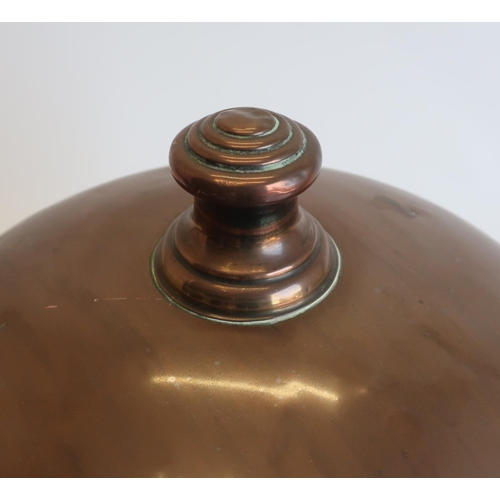 1256 - Unusual Arts and Crafts copper and wrought metal fuel bin and cover, egg shaped body with capstan fi... 