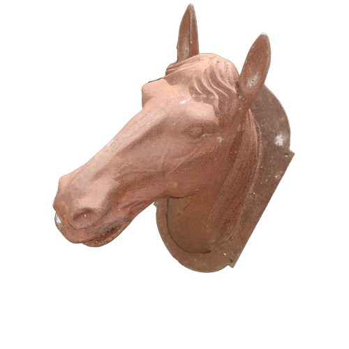 1357 - Cast iron wall mounted head and neck study of a race horse H73cm W39cm D55cm