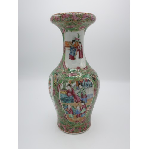 1224 - Early 20th century Canton baluster shaped vase, deorated in Famille verte enamels with panels of fig... 