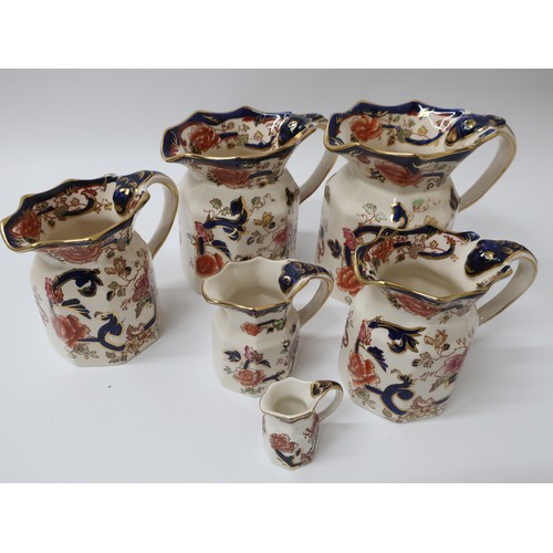 1213 - Graduated set of five Mason's Mandalay octagonal jugs H16cm max  (5)