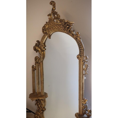 1334 - Chippendale style giltwood pier mirror, shaped plate with basket work and C scroll cresting, the gre... 