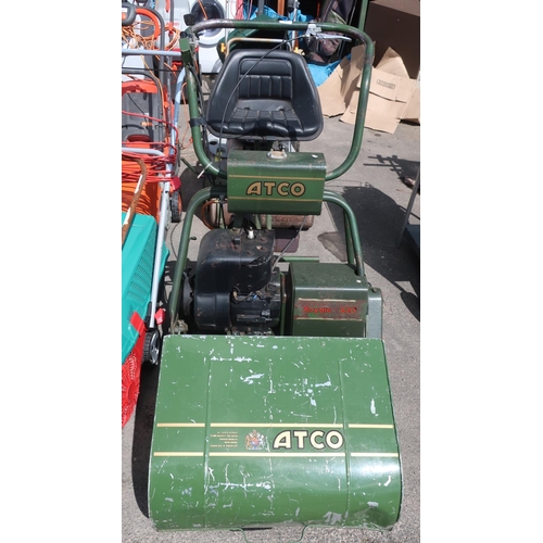 49 - Atco Royal B20 sit on petrol lawn mower with roller
