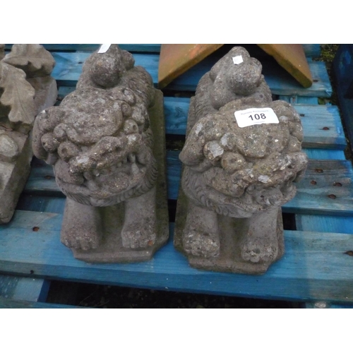 108 - Two composite stone Chinese lions