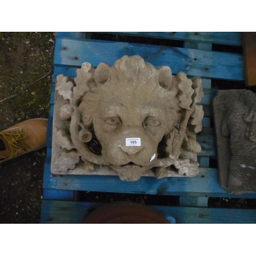 105 - Composite stone mask of lion with oak garland