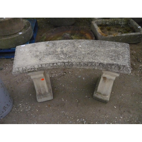 93 - Curved composite stone bench with two pedestal of Grecian design