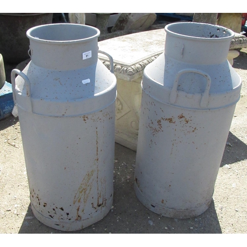 91 - 2 x grey painted milkchurns