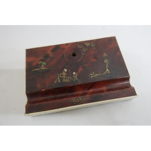 275 - Early 20th C Chinese ivory tortoiseshell and lacquered pen rest (14.5cm x 10cm x 2cm)
