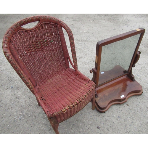 310 - Vintage woven fibre conservatory chair with shaped back, light red finish with gilt and green detail... 
