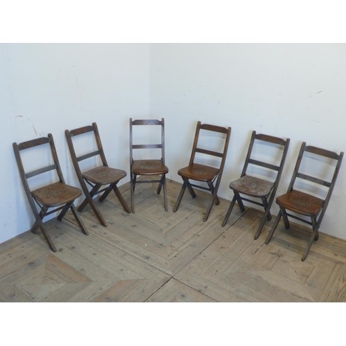 315 - Set of six Venesta child's folding school chairs, with pierced laminate seats on square supports, la... 