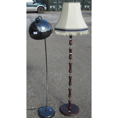 316 - Black curved column floor lamp H150cm, a wooden and gilt metal lamp and shade H160cm (2)