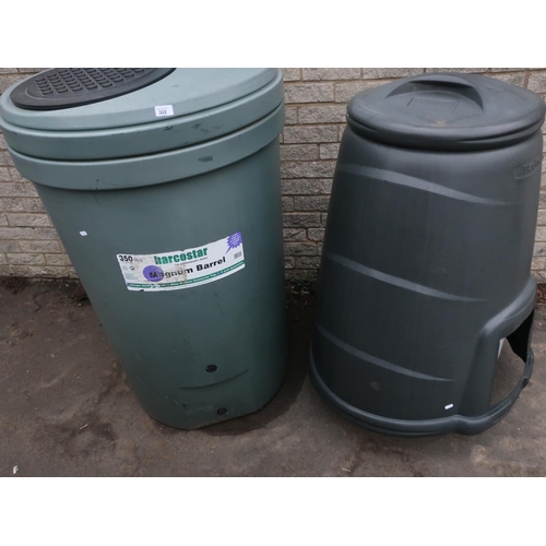 322 - 75 gallon Magnum water barrel, Blackwell compost bin, and a large plastic barrel