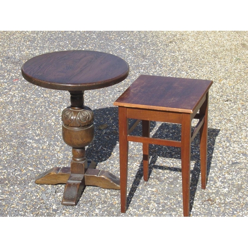 169 - Jaycee oak wine table, cup and cover support with X base D40cm H51cm and a Herbert Gibb teak rectang... 