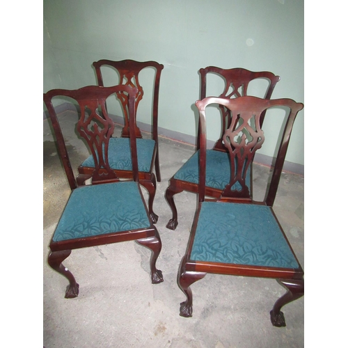 177 - Set of four Geo.III style mahogany dining chairs, serpentine top rail pierced splat and drop in seat... 