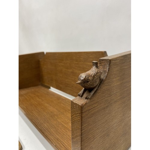 1072 - Bob Wren Man Hunter - an oak book trough, with shaped back and sides, carved with signature wren W31... 