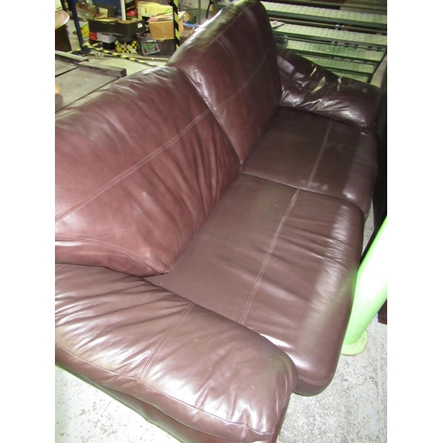 496 - Pair of brown leather sofas with zip off arm and back cushions, L232cm D107cm H100cm max (2)