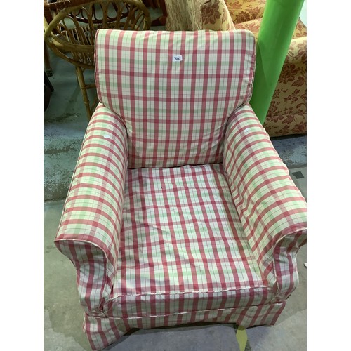 506 - Upholstered armchair with checked loose cover