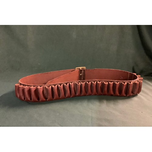 329 - English made saddle leather 20G cartridge belt, approx 37-43inch waist