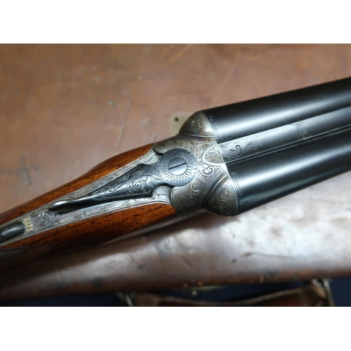 46 - Cased Westley Richards & Co Centenary model 12 bore side by side drop lock round action ejector shot... 