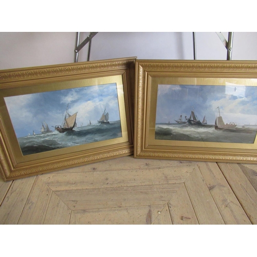 182 - English School (Late 19th century) Fishing Boats off the Coast, pair of oils on board, 28cm x 47cm (... 