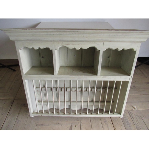 388 - Victorian style plate rack with molded cornice distressed paint finished L86cm D24cm H78cm