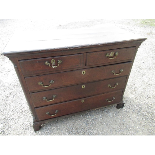 393 - Geo.III oak chest with two short above three long drawers, on shaped bracket feet W105cm D50cm H85cm... 