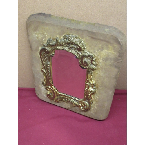 434 - 19th C continental mirror, pine frame over laid with fabric (traces) central Rococo style embossed b... 