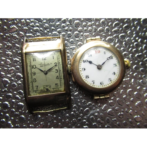 62 - 1930s Everite hand wound wrist watch, rectangular 9ct gold case stamped 375. Hinged snap on case bac... 