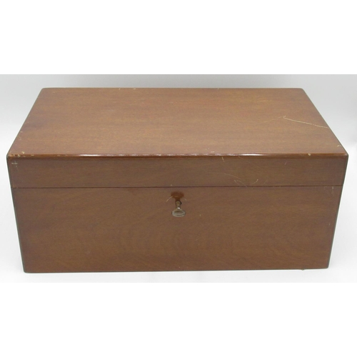 61 - 20th Century cedar lined two section cigar Humidor, with brass framed removable grill, lock stamped ... 