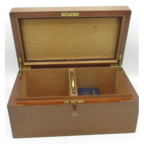 61 - 20th Century cedar lined two section cigar Humidor, with brass framed removable grill, lock stamped ... 