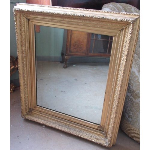 160 - Early 20th century giltwood and gesso rectangular picture frame, now with mirror interior  H.60cm W.... 