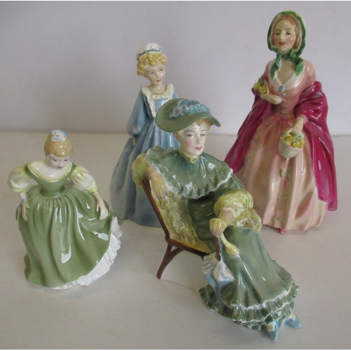 330 - Royal Doulton figures - Rosebud, Ascot and Fair Maiden and a Royal Worcester figure, Grandmothers Dr... 