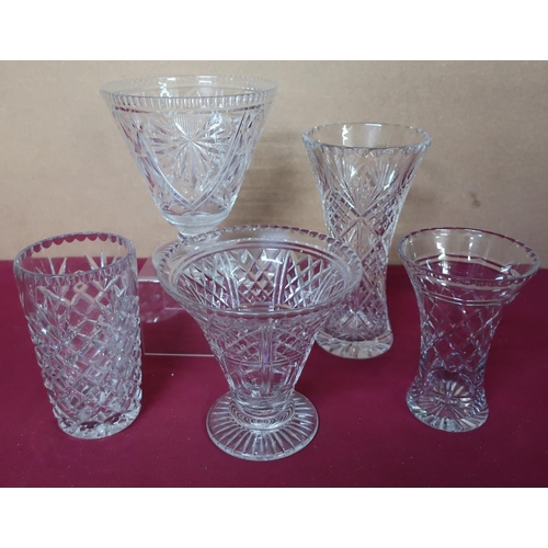 69 - Tudor England cut glass trumpet shaped vase, and four others (5)