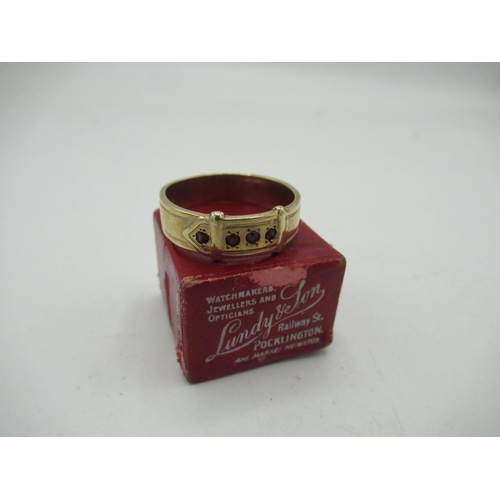 15 - 9ct gold hallmarked Gents Gypsy set buckle ring, 5.8g