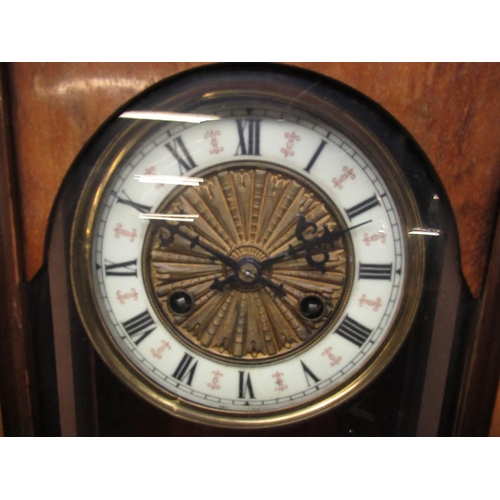 211 - 19th C walnut cased Vienna-style wall clock with two-train striking movement on a gong H88cm W35.5cm... 