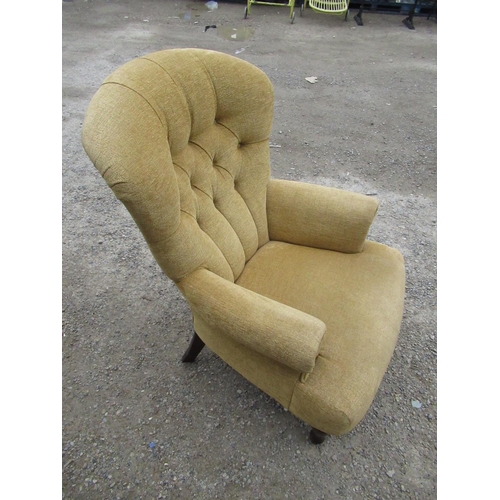 261 - Pair of Victorian-style upholstered deep buttoned back armchairs on turned supports