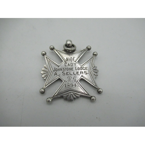 27 - Victorian Maltese cross Masonic jewel engraved with handshake and NIOF Lady Johnstone Lodge, A.Selle... 